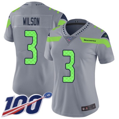 Nike Seattle Seahawks #3 Russell Wilson Silver Women's Stitched NFL Limited Inverted Legend 100th Season Jersey